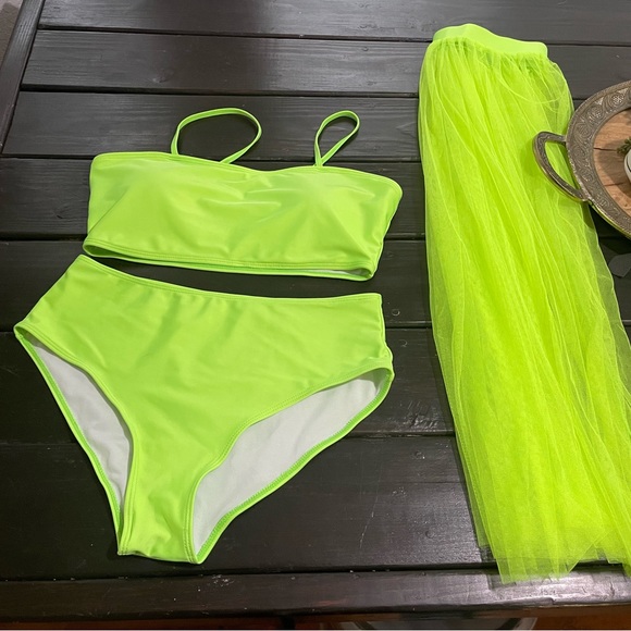 SHEIN Other - Shein lime green 2 piece swimsuit w/ skirt